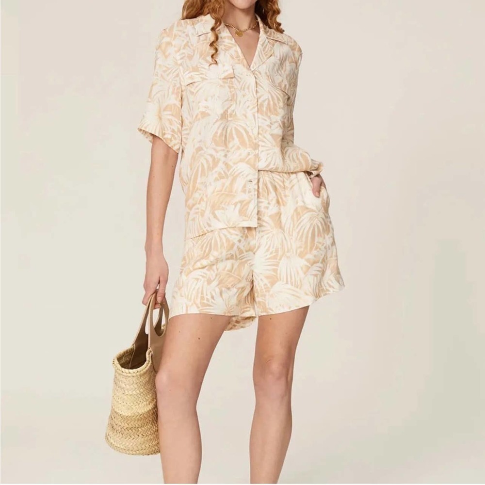 Anine Bing Palm Leaf Print Candice Pull On Elastic Waist Shorts size Large